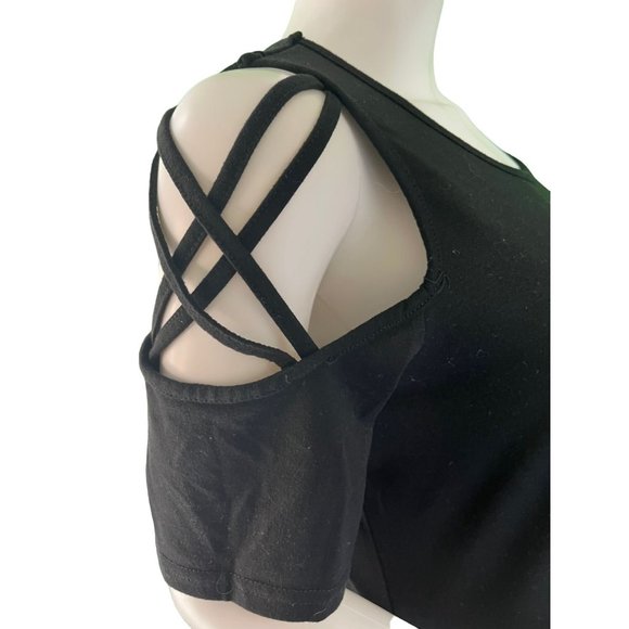 Women's Black Open Shoulder Dress, Knee Length, Hidden Pockets, XL - Picture 3 of 11